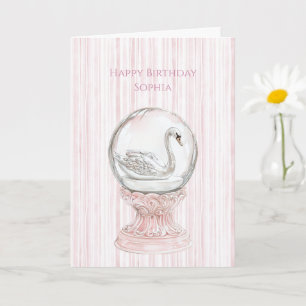 Tarjeta Cisne Cumpleaños Rayas Rosas
