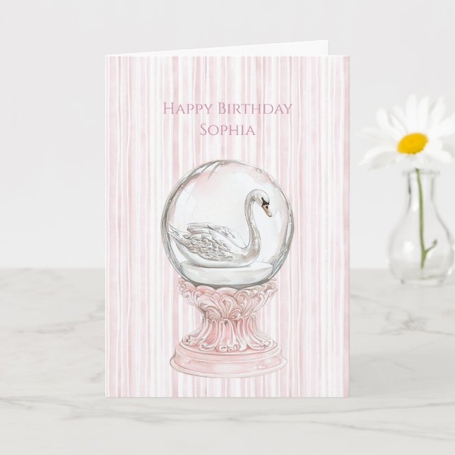 Tarjeta Cisne de rayas rosadas Cumpleaños (Planta pequeña)