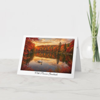 Tarjeta Cisne en follaje de otoño