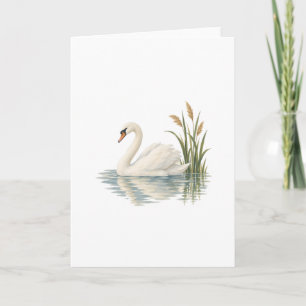 Tarjeta Cisne entre juncos de estanque