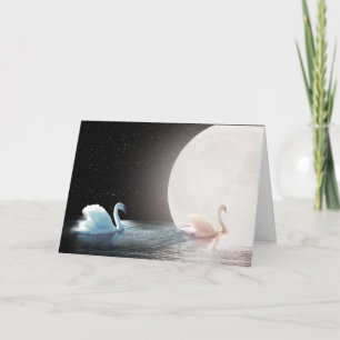 Tarjeta Cisnes blancos con luna para Boda