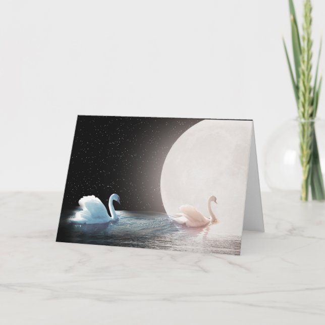 Tarjeta Cisnes blancos con luna para Boda (Anverso)