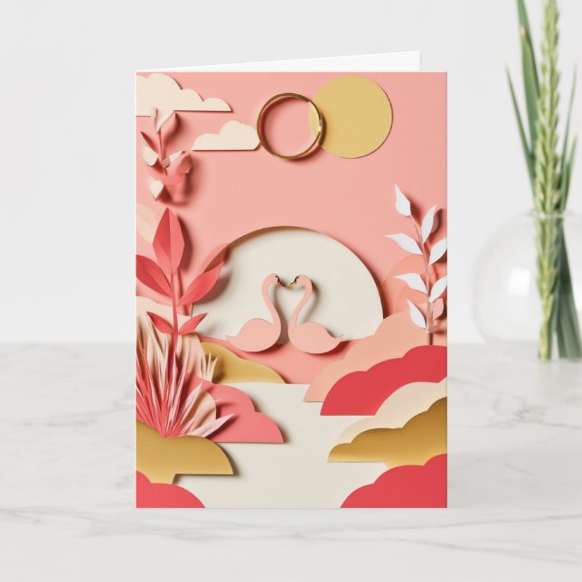 Tarjeta Cisnes de recorte de papel se abrazan (Anverso)