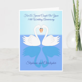 Tarjeta Cisnes Personalizados 14 Aniversario del Boda