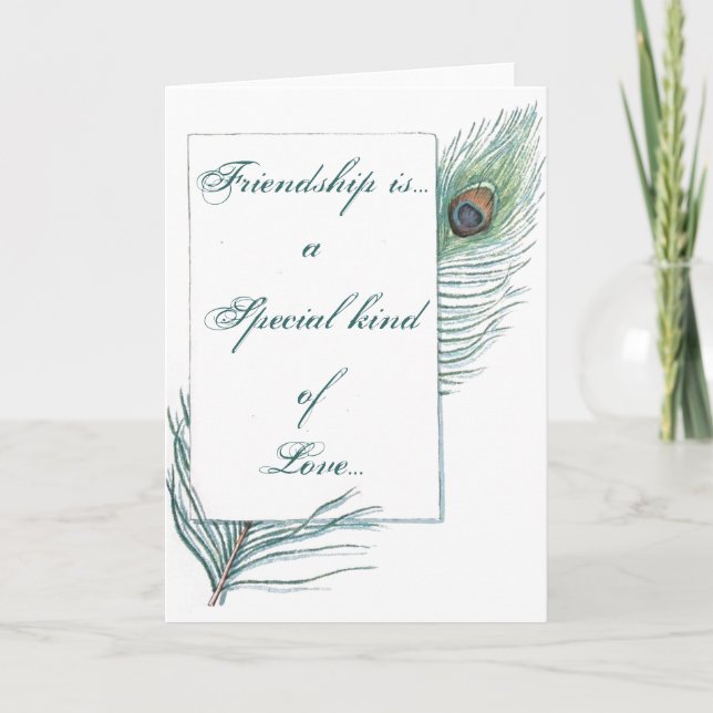 Tarjeta Cita de amistad pluma de pavo real Inspiradora (Anverso)