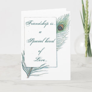 Tarjeta Cita de amistad pluma de pavo real Inspiradora