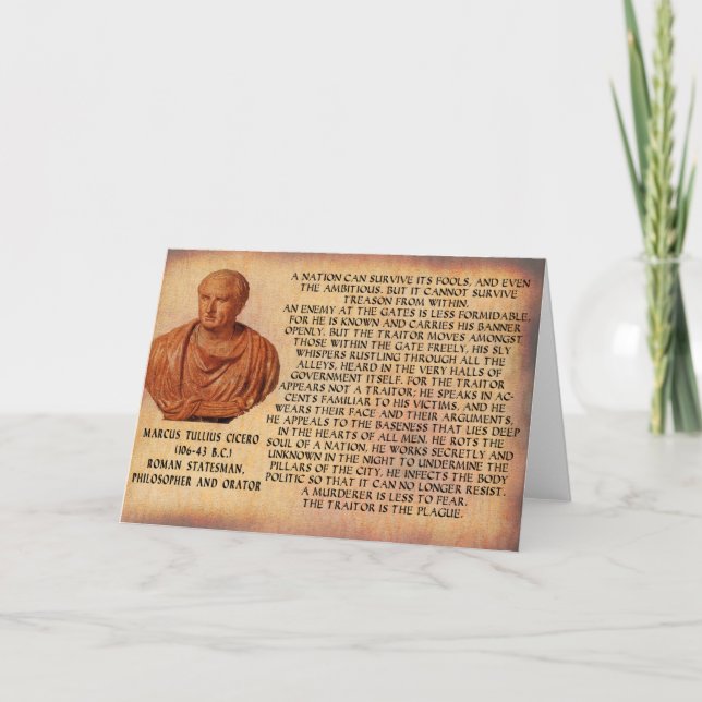 TARJETA CITA DE CICERO - LA NACIÓN NO PUEDE SOBREVIVIR (Anverso)
