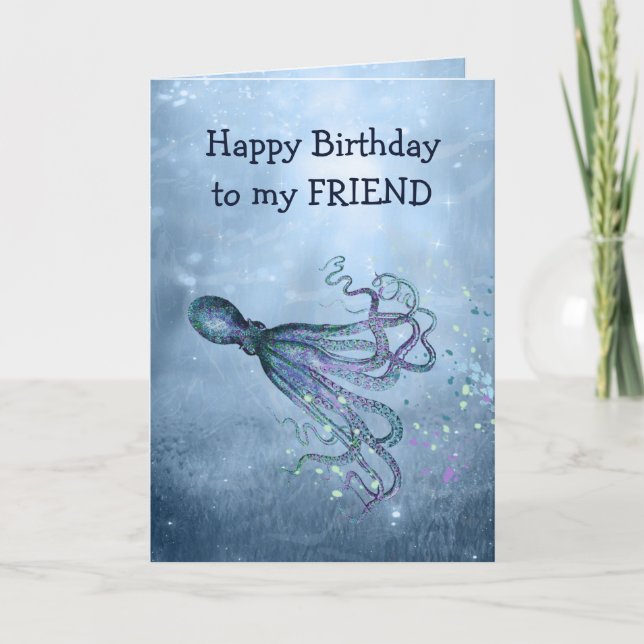 Tarjeta Cita de cumpleaños de amigos que pegan pulpo a tu  (Anverso)