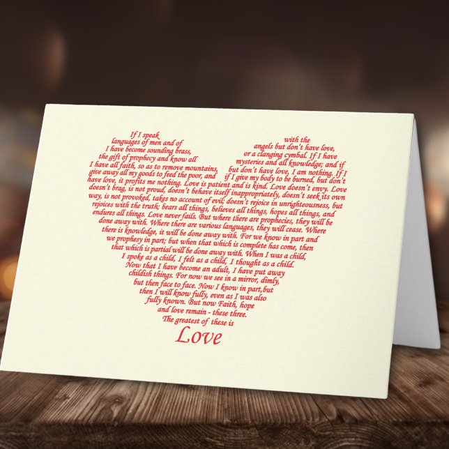 Tarjeta Cita de la Biblia 1 Corinthians 13 Diseño de arte  (Love bible quote 1 Corinthians 13 heart art greetings card)
