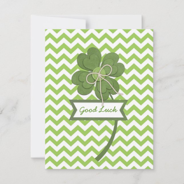 Tarjeta Cita de moda "Good Luck" trébol de cuatro hojas (Anverso)