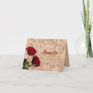 Tarjeta Cita de Namaste Gracias Rosas Rojas Diseño Vintage
