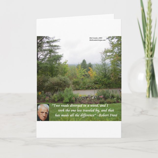 Tarjeta Cita de Robert Frost Wisdom "Camino menos viajado" (Anverso)