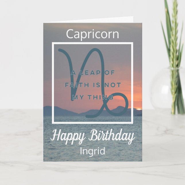 Tarjeta Cita de Zodiac de Capricornio con cumpleaños azul  (Anverso)