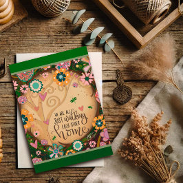 Tarjeta Cita del árbol floral que camina hacia casa