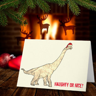 Tarjeta Cita divertida de Navidad del dinosaurio Braquiosa