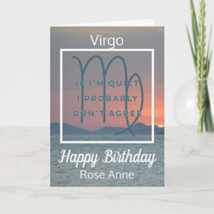 Tarjeta Cita divertida de Virgo Zodiac en cumpleaños azul 