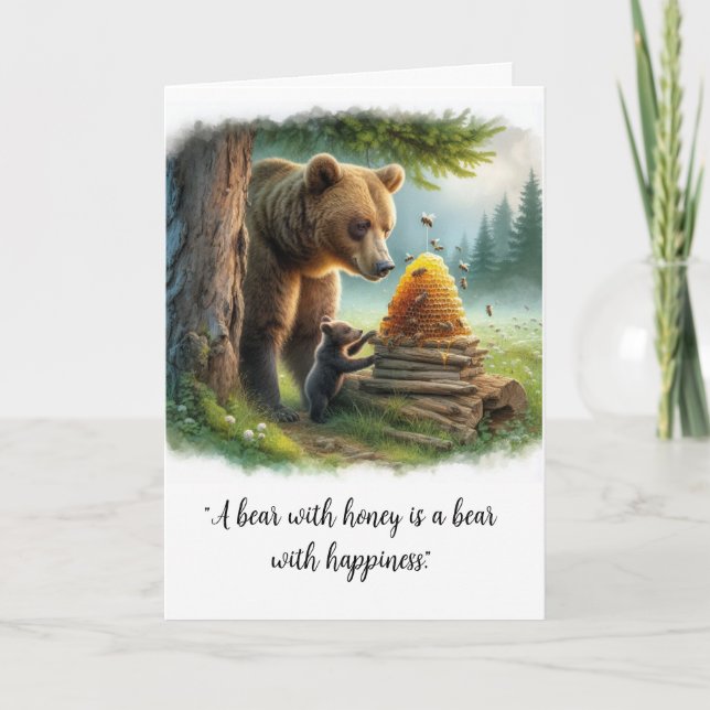Tarjeta Cita Feliz Oso de Miel  (Anverso)