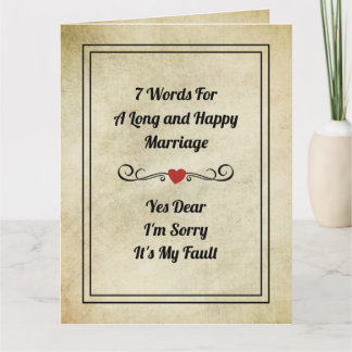 Tarjeta Cita graciosa 7 palabras para un matrimonio largo