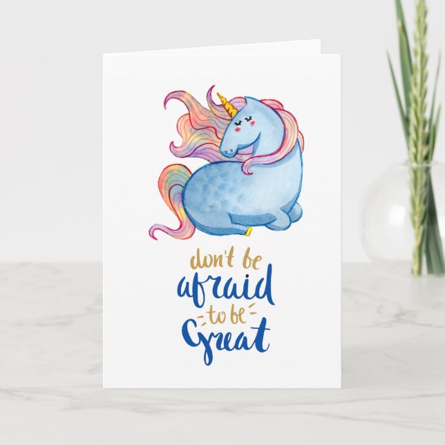 Tarjeta Cita Inspiradora de Unicornio Azul (Anverso)