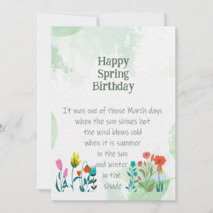 Tarjeta Cita Poema Cumpleaños de Primavera Charles Dickens