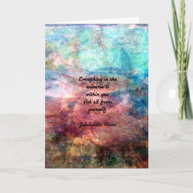 Tarjeta Cita que eleva de Rumi sobre energía y el universo (Anverso)