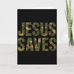 Tarjeta Cita vintage de fe cristiana Jesús salva camuflaje