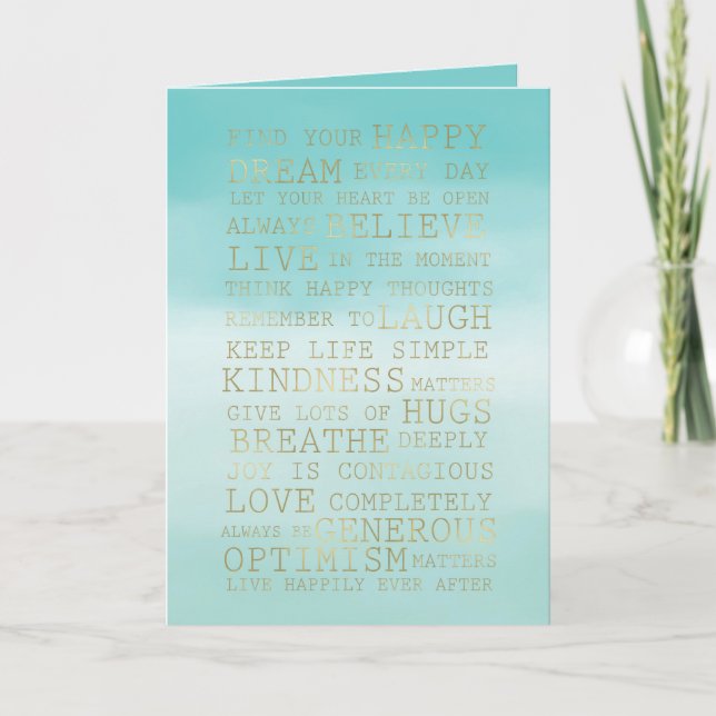 Tarjeta Citas Inspiradoras de oro Aqua Mint Ombre (Anverso)