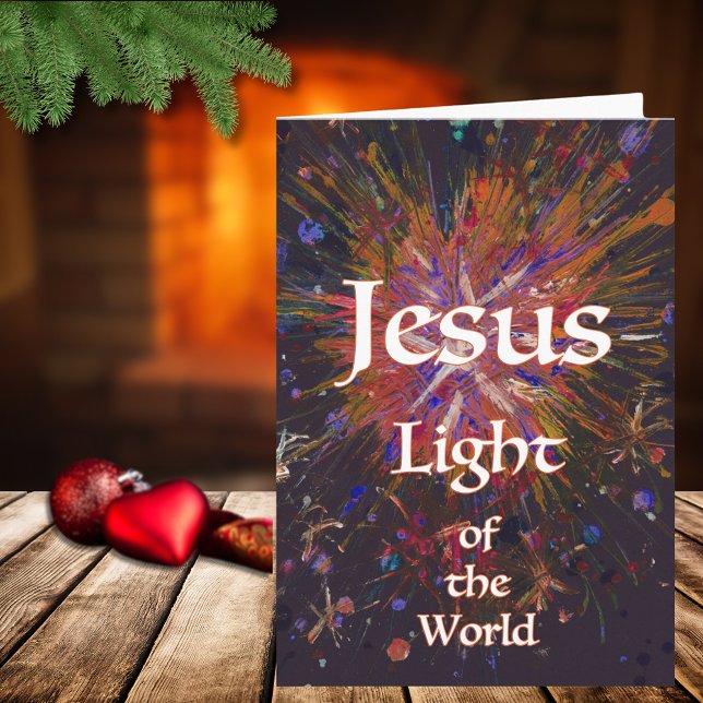 Tarjeta Cito de la Biblia de los Navidades del mundo (Jesus light of the world religious Christmas holiday folded card with bible quote)