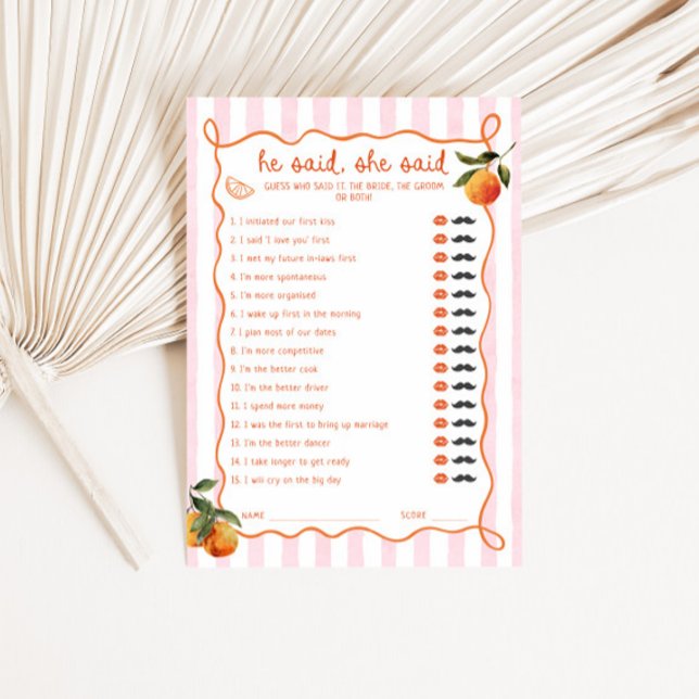 Tarjeta Citrus Spritz Rayas Rosadas Él dijo Ella d (Subido por el creador)