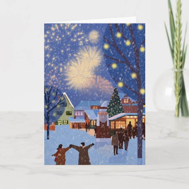 Tarjeta Ciudad de Navidades modernos en Navidades de arte  (Anverso)