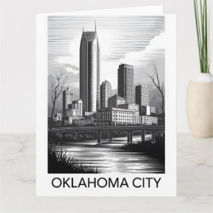 Tarjeta Ciudad de Oklahoma Oklahoma Silueta Urbana Grabado