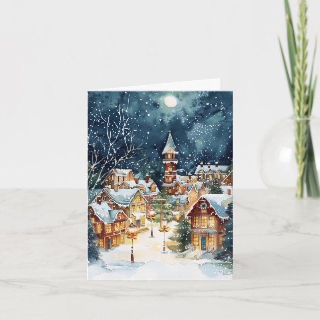 Tarjeta Ciudad ilustrativa de Navidades en la nieve (Anverso)