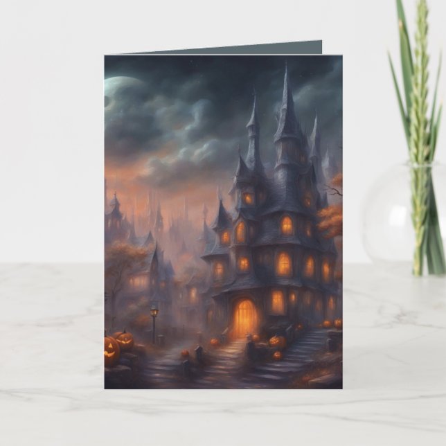 Tarjeta ciudad victoriana Halloween (Anverso)