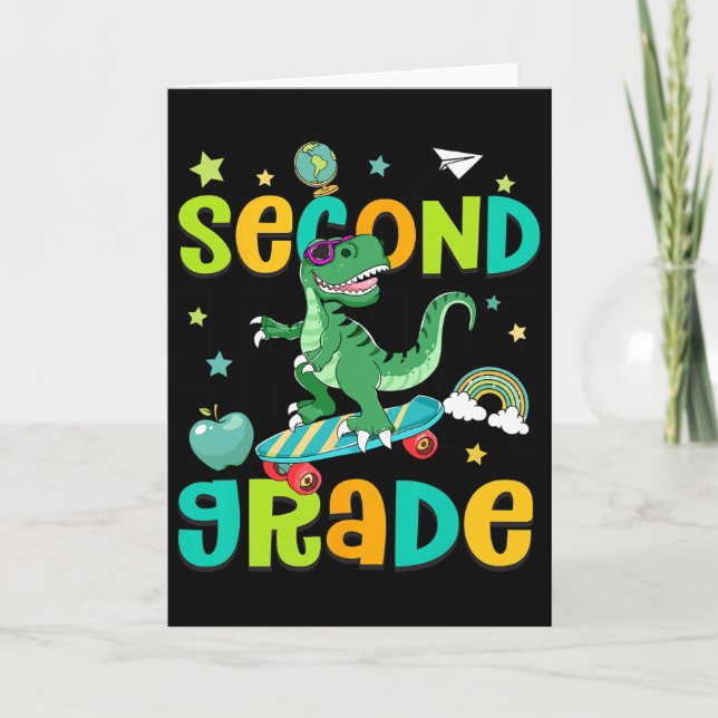 Tarjeta Ck To School Rolling Into 2nd Grade T-rex Skateboa (Anverso)