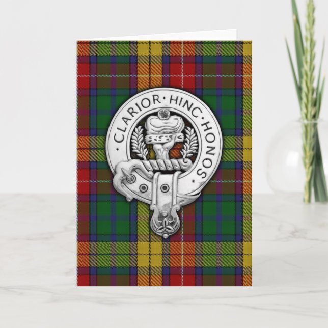 Tarjeta Clan Buchanan Escudo y Tartán (Anverso)
