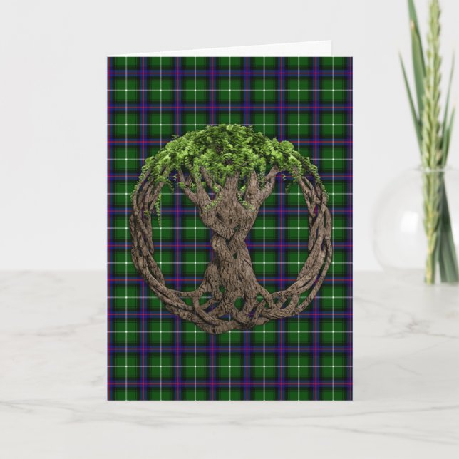 Tarjeta Clan MacDonald del tartán de las islas y del árbol (Anverso)