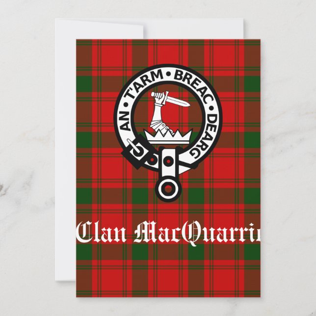 Tarjeta Clan MacQuarrie Tartán y saludo Escudo (Anverso)