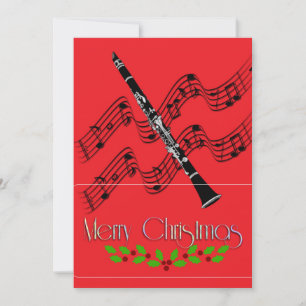 Tarjeta Clarinet Navidad Holly 