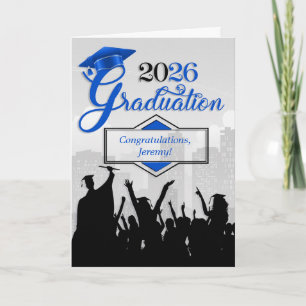 Tarjeta Clase de felicitaciones por graduación en azul en 