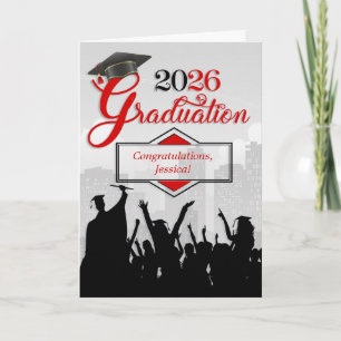 Tarjeta Clase de felicitaciones por graduación en rojo en 