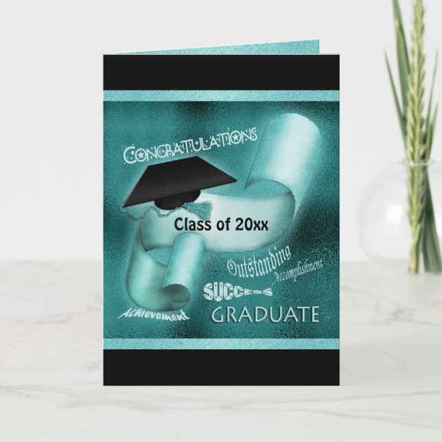 Tarjeta Clase de graduación de 20xx verde azulado elegante (Anverso)