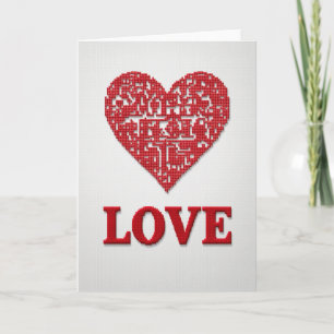 Tarjeta Clásica con Corazón Bordado de Amor