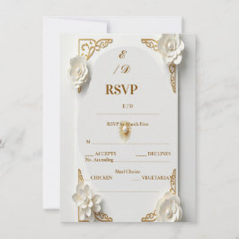 Tarjeta clásica de acuarela dorada RSVP blanca y f