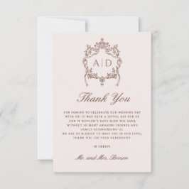 Tarjeta clásica de agradecimiento de boda con cres