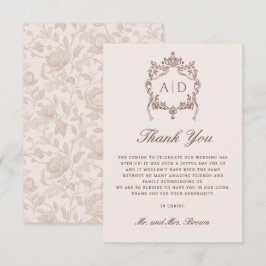 Tarjeta clásica de agradecimiento de boda con cres