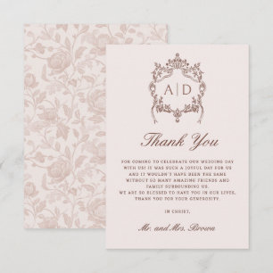 Tarjeta clásica de agradecimiento de boda con cres