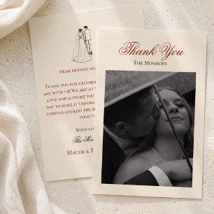 Tarjeta clásica de agradecimiento de boda en rojo