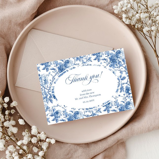 Tarjeta Clásica de Agradecimiento de Boda Rosas Az (Blue Roses Classic Wedding Thank You Card)