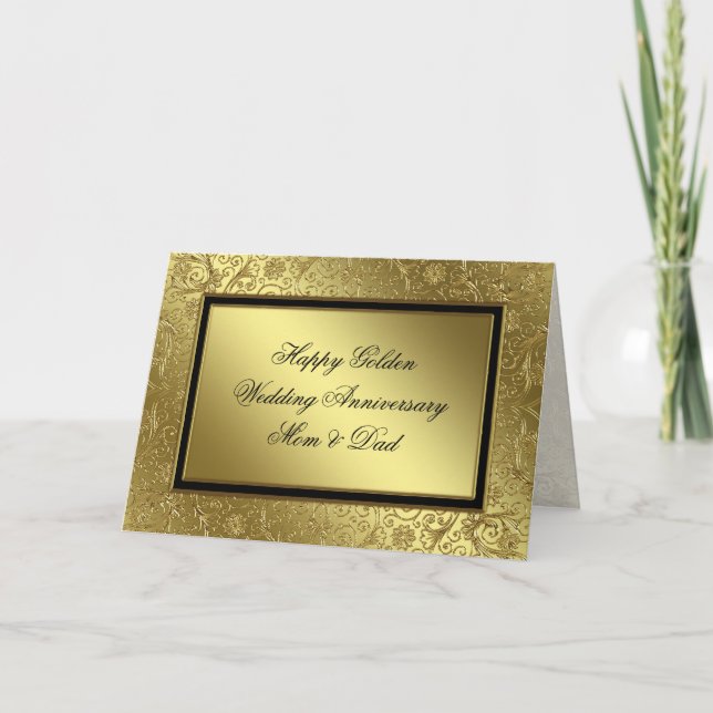Tarjeta Clásica de Aniversario de Boda de Oro (Anverso)