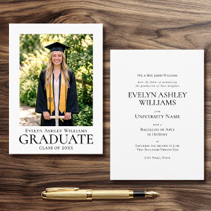 Tarjeta clásica de anuncio de graduación con foto 